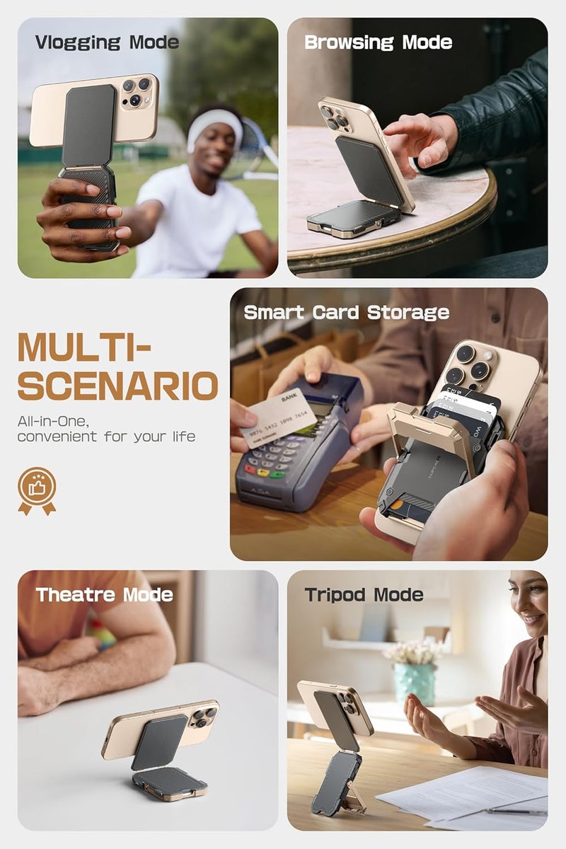 SupCase for MagSafe Wallet with Stand, Magnetic Wallet for Men, [Hold 5 Cards] [Adjustable Stand] [RFID Blocking] Phone Stand Credit Card Holder Tripod for iPhone 17/16/15/14/13/12 Series, Desert - Image 3